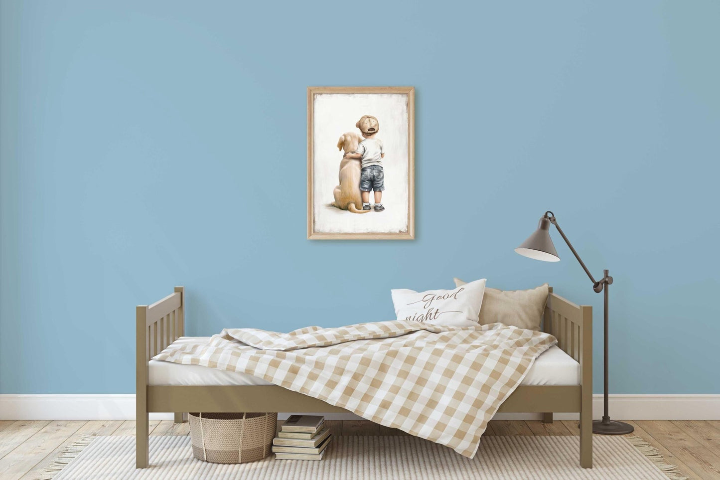 Yellow Labrador Nursery Decor, Boy and Dog Wall Art, Labrador Print - WildfieldPrints