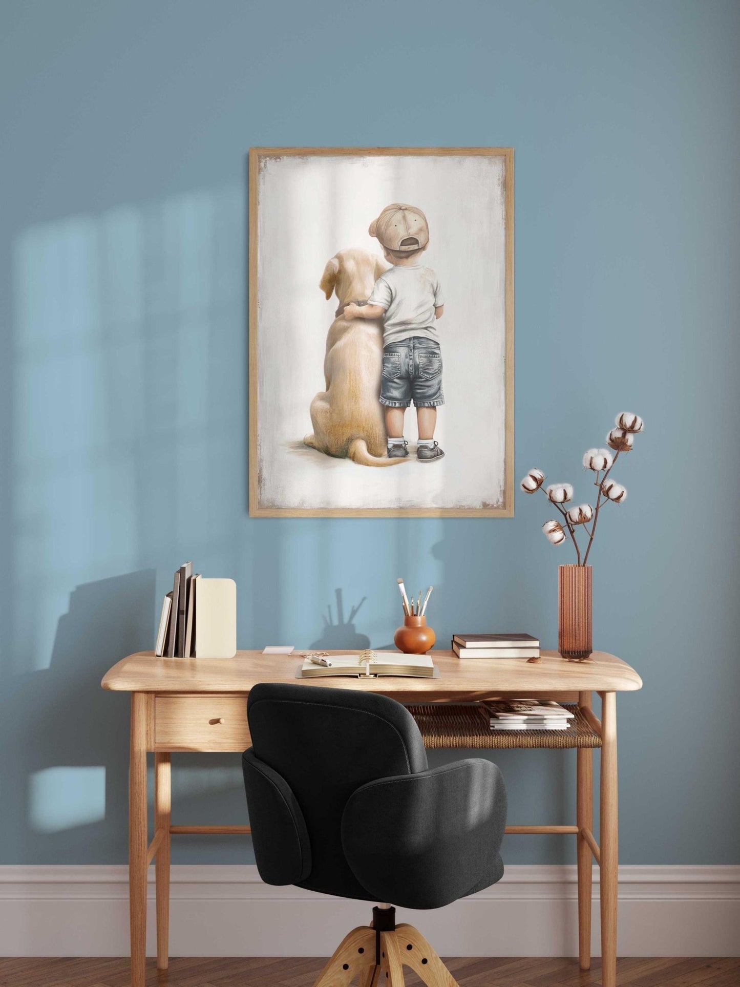 Yellow Labrador Nursery Decor, Boy and Dog Wall Art, Labrador Print - WildfieldPrints