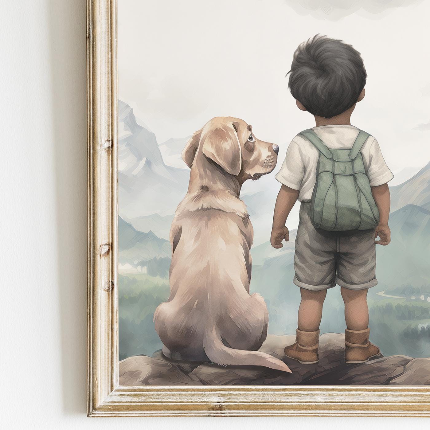 Yellow Labrador Nursery Decor, Boy & Dog Art, Labrador Retriever Print - WildfieldPrints