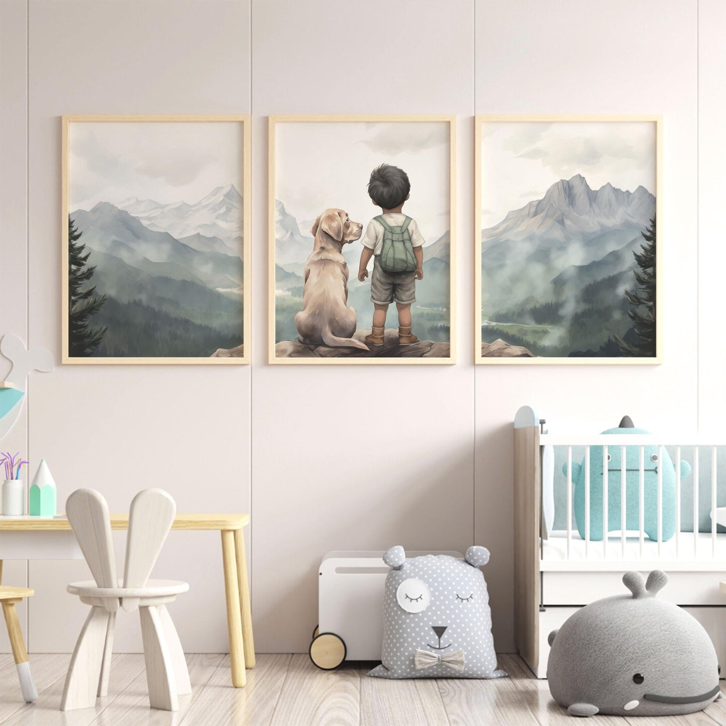 Yellow Labrador Nursery Decor, Boy & Dog Art, Labrador Retriever Print - WildfieldPrints