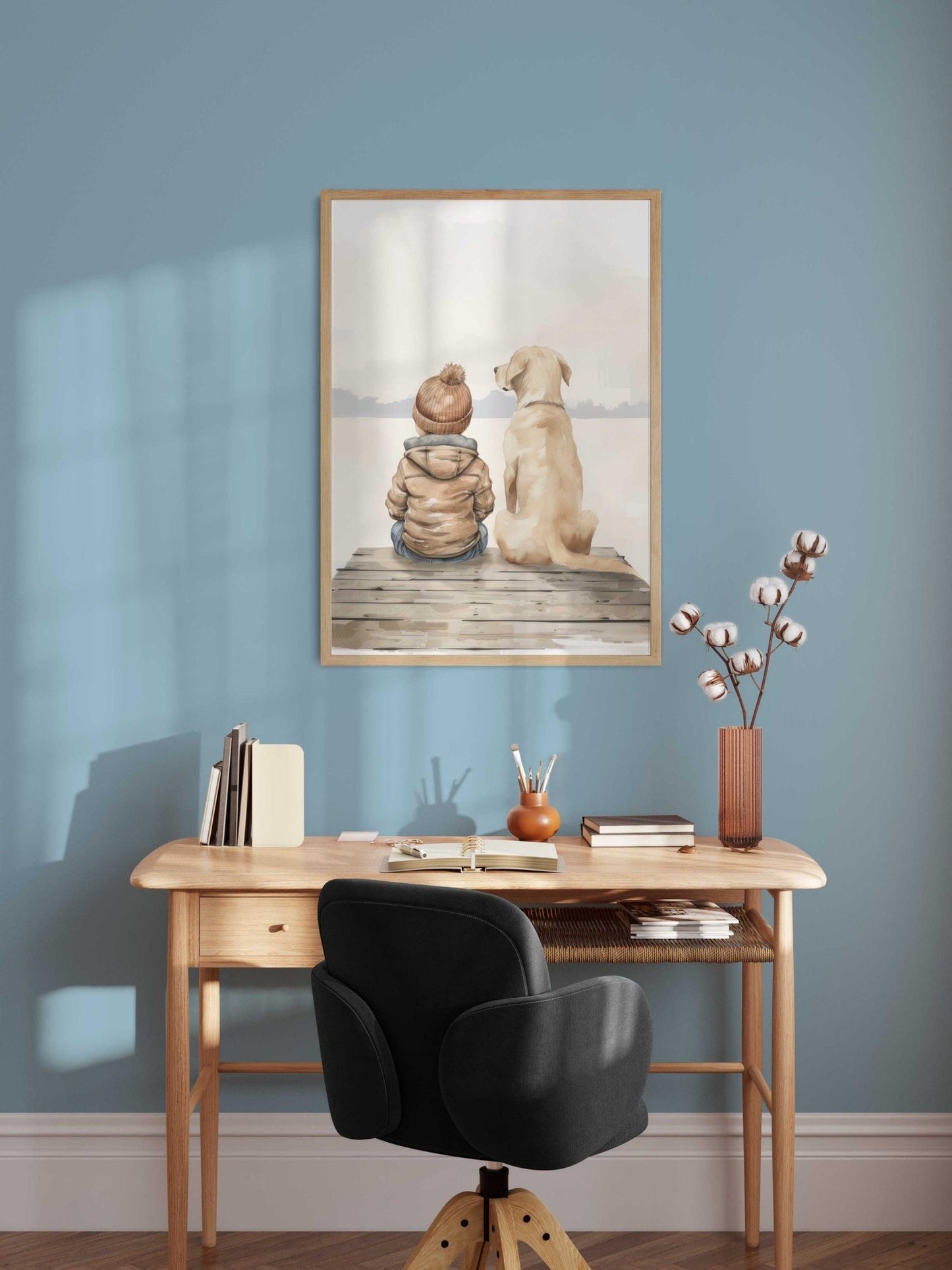 Yellow Labrador Nursery Decor, Lab Art, Boy & Dog Painting - WildfieldPrints