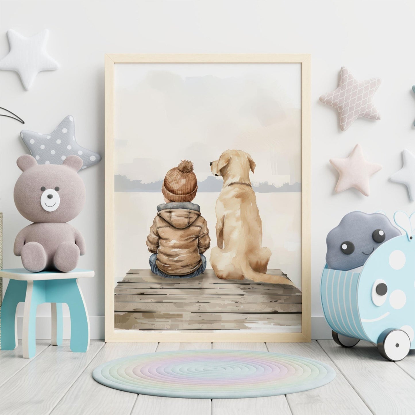 Yellow Labrador Nursery Decor, Lab Art, Boy & Dog Painting - WildfieldPrints