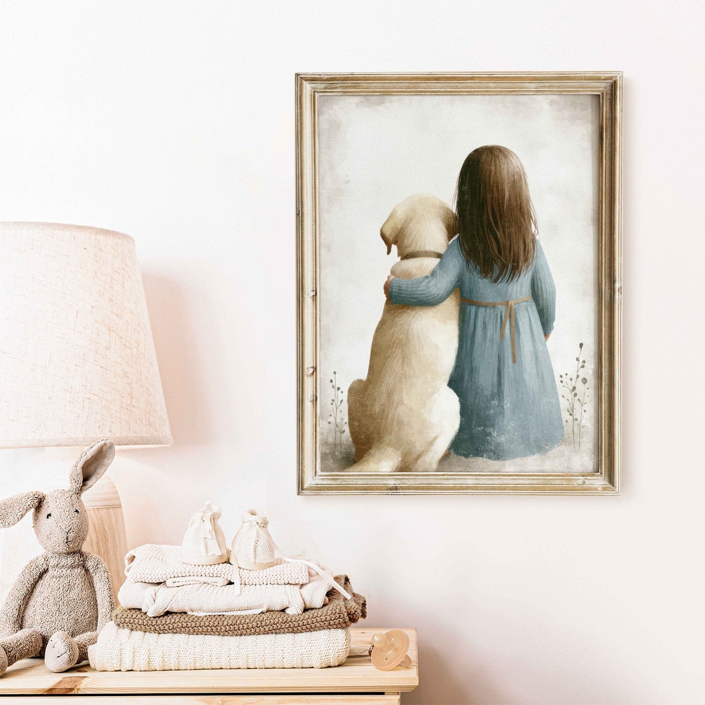 Yellow Labrador Nursery Print, Girl & Dog Wall Art, Kids Room Decor - WildfieldPrints