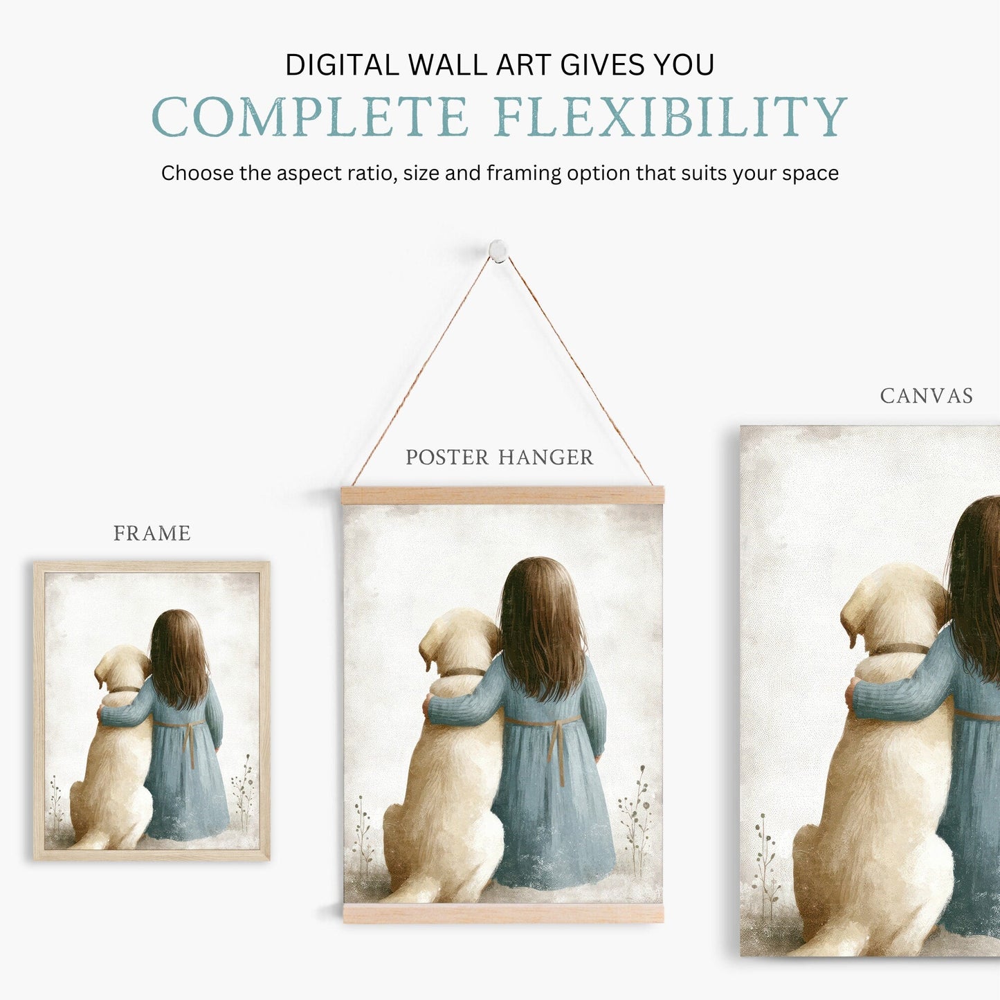 Yellow Labrador Nursery Print, Girl & Dog Wall Art, Kids Room Decor - WildfieldPrints