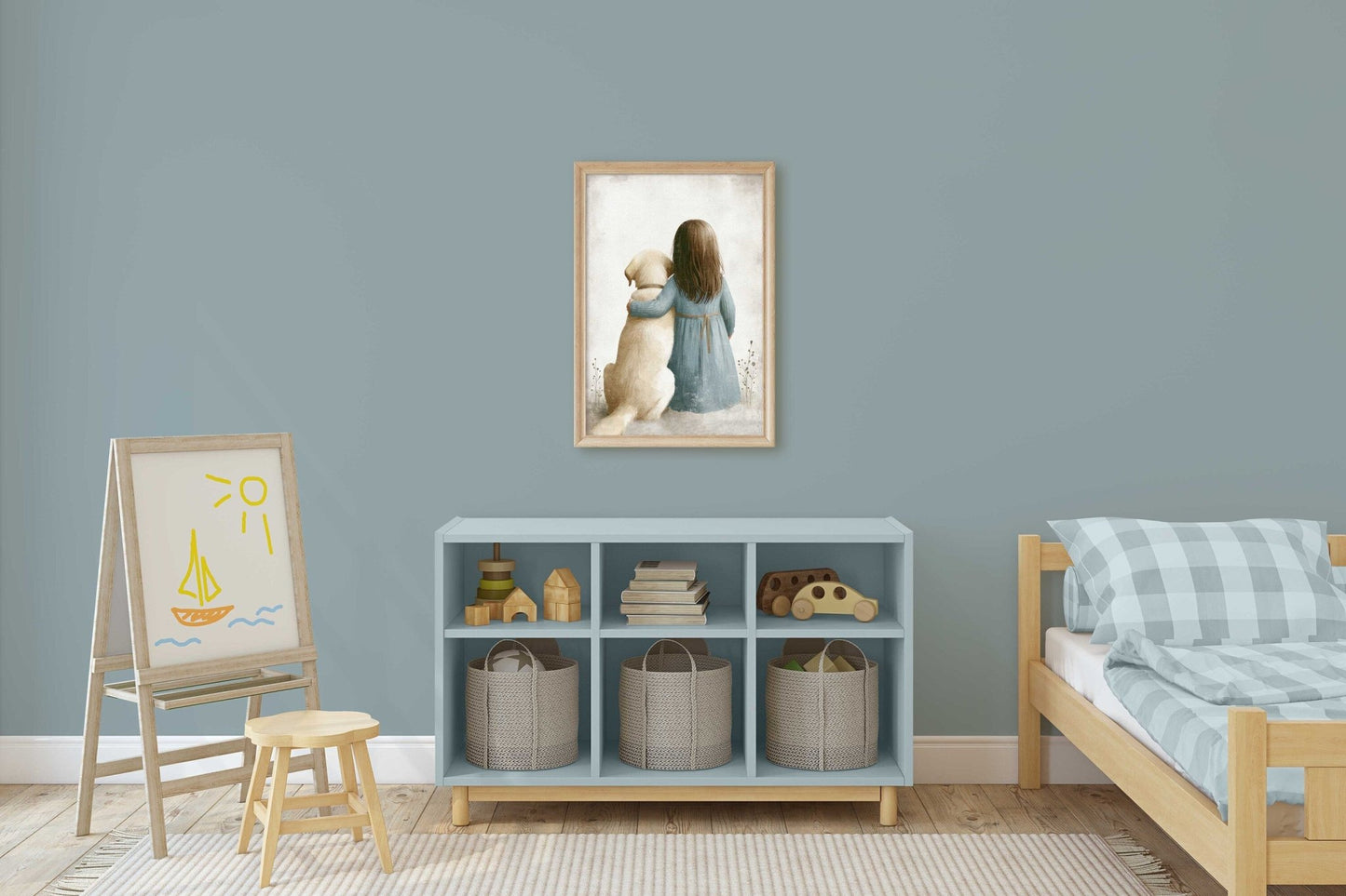 Yellow Labrador Nursery Print, Girl & Dog Wall Art, Kids Room Decor - WildfieldPrints