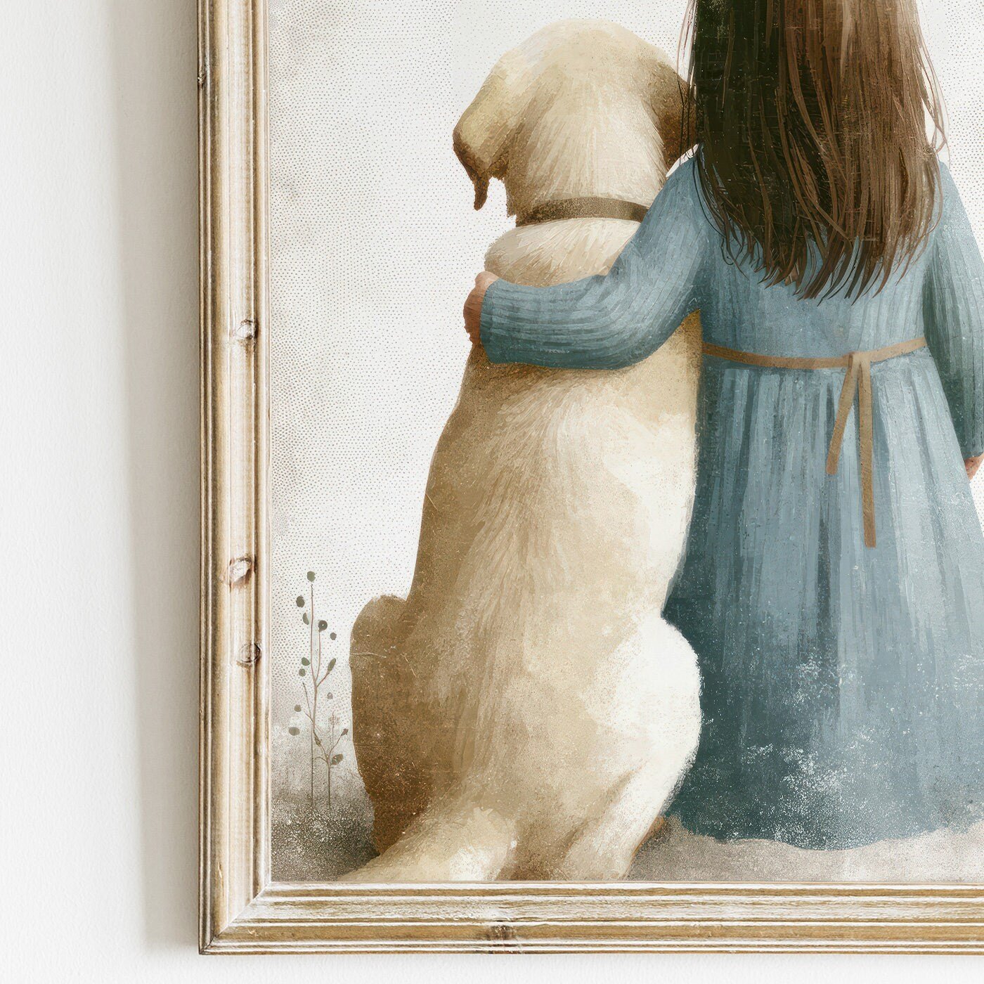 Yellow Labrador Nursery Print, Girl & Dog Wall Art, Kids Room Decor - WildfieldPrints