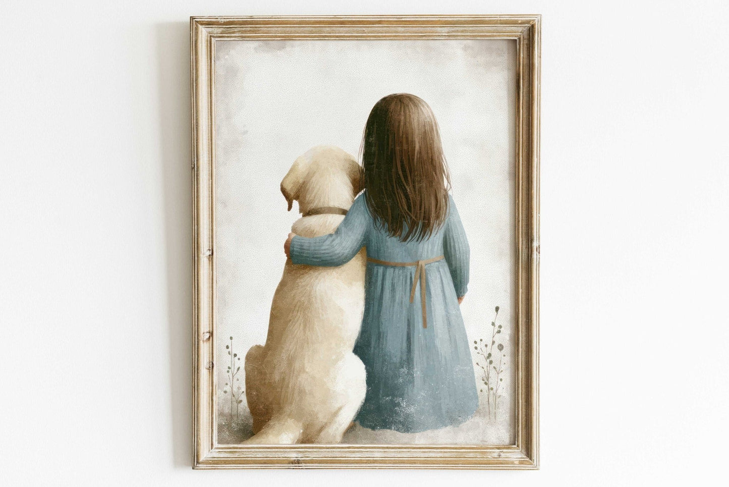Yellow Labrador Nursery Print, Girl & Dog Wall Art, Kids Room Decor - WildfieldPrints