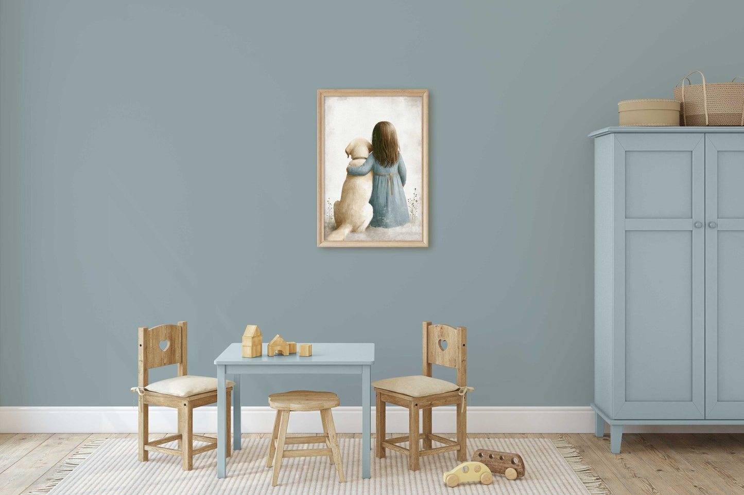 Yellow Labrador Nursery Print, Girl & Dog Wall Art, Kids Room Decor - WildfieldPrints
