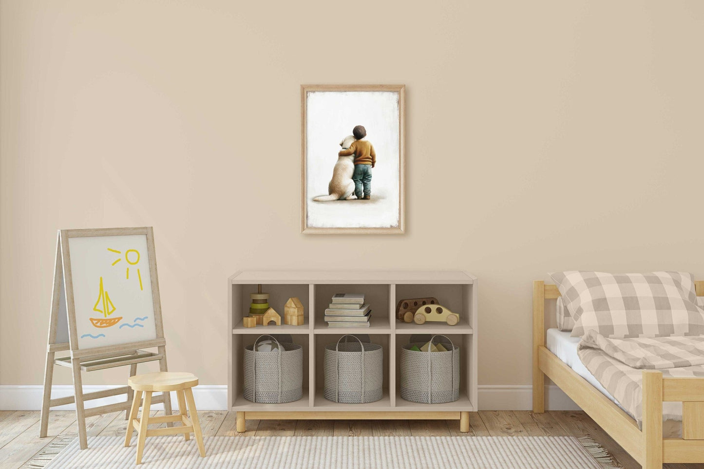 Yellow Labrador Print, Boy and Dog Wall Art, Cute Nursery Decor - WildfieldPrints