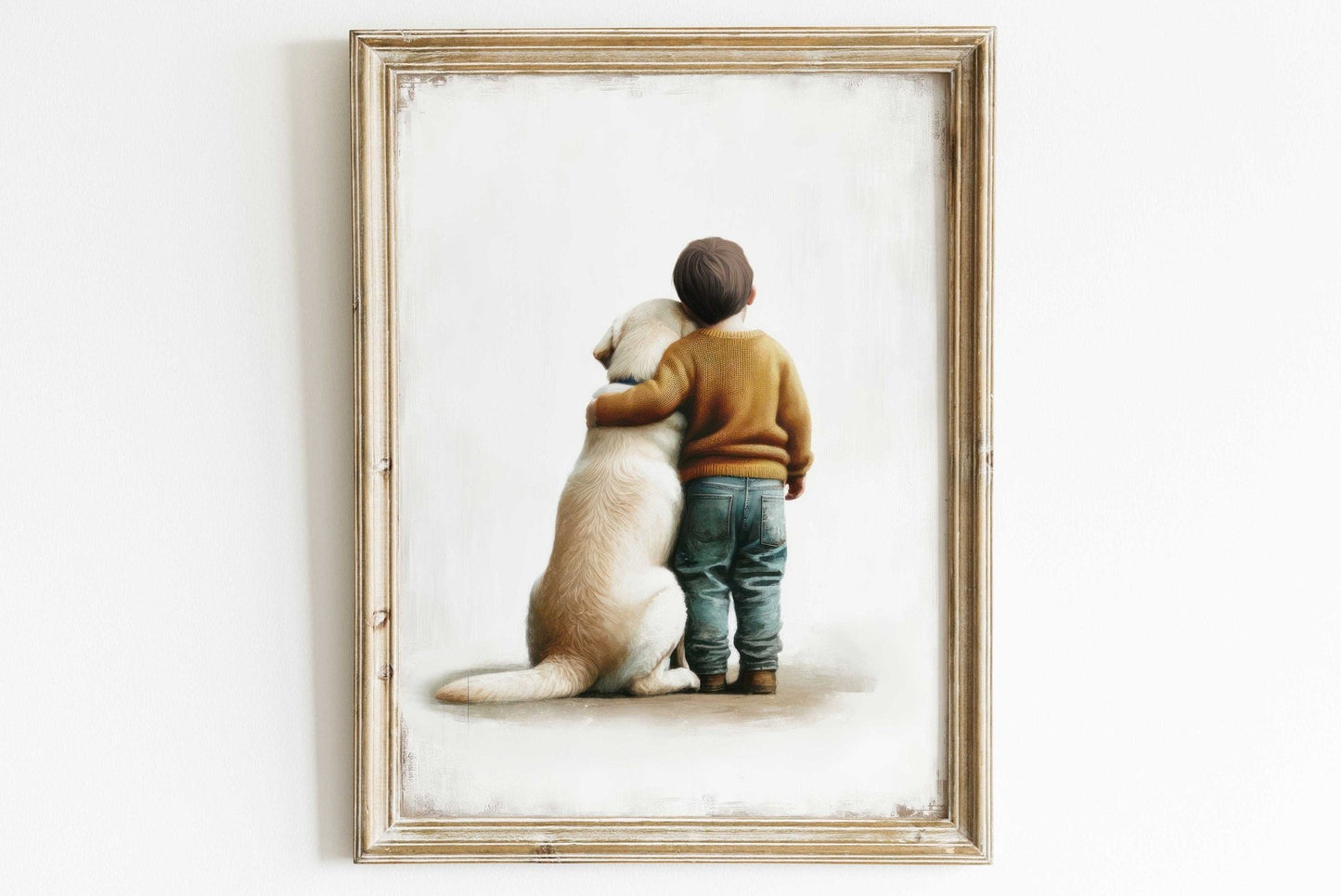 Yellow Labrador Print, Boy and Dog Wall Art, Cute Nursery Decor - WildfieldPrints