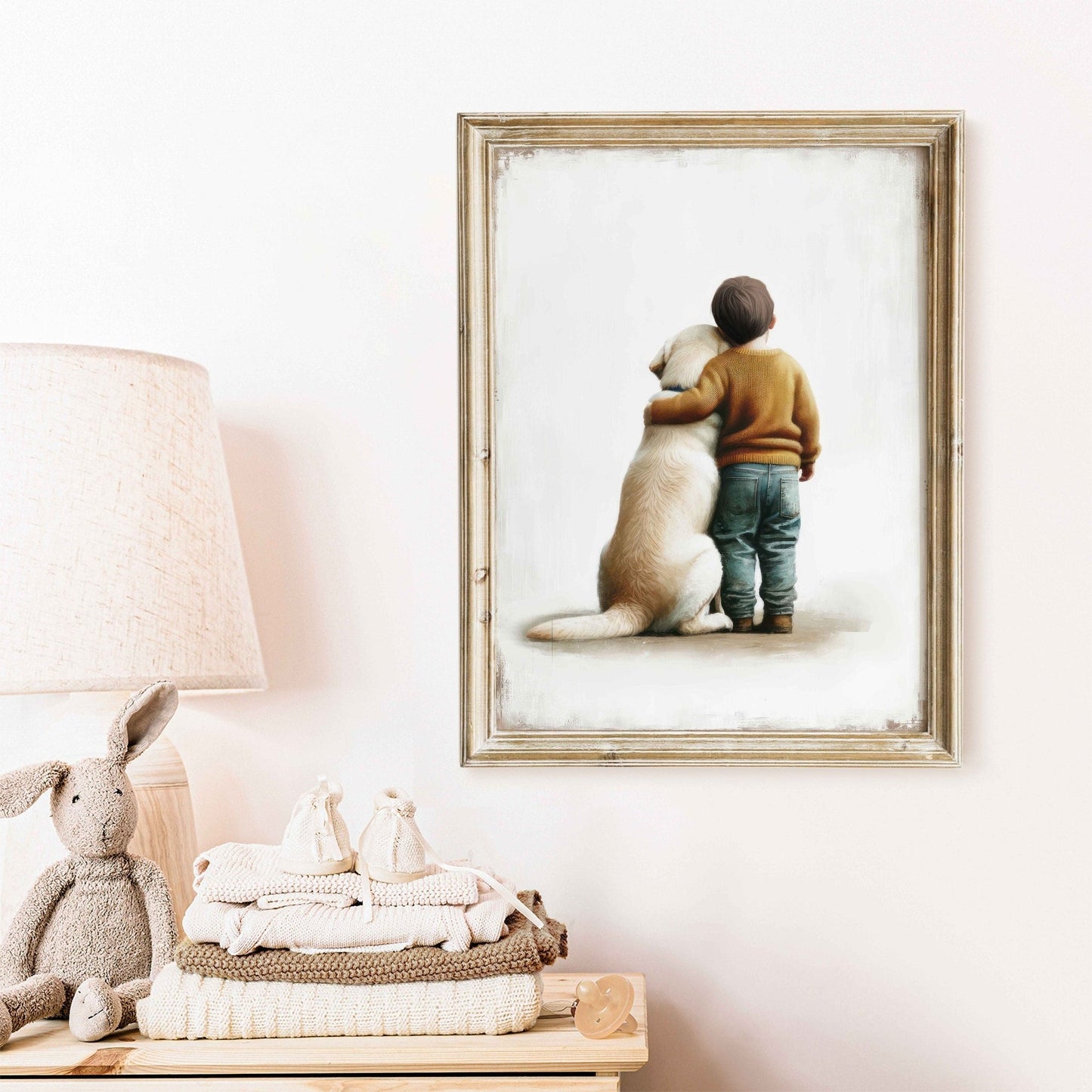 Yellow Labrador Print, Boy and Dog Wall Art, Cute Nursery Decor - WildfieldPrints