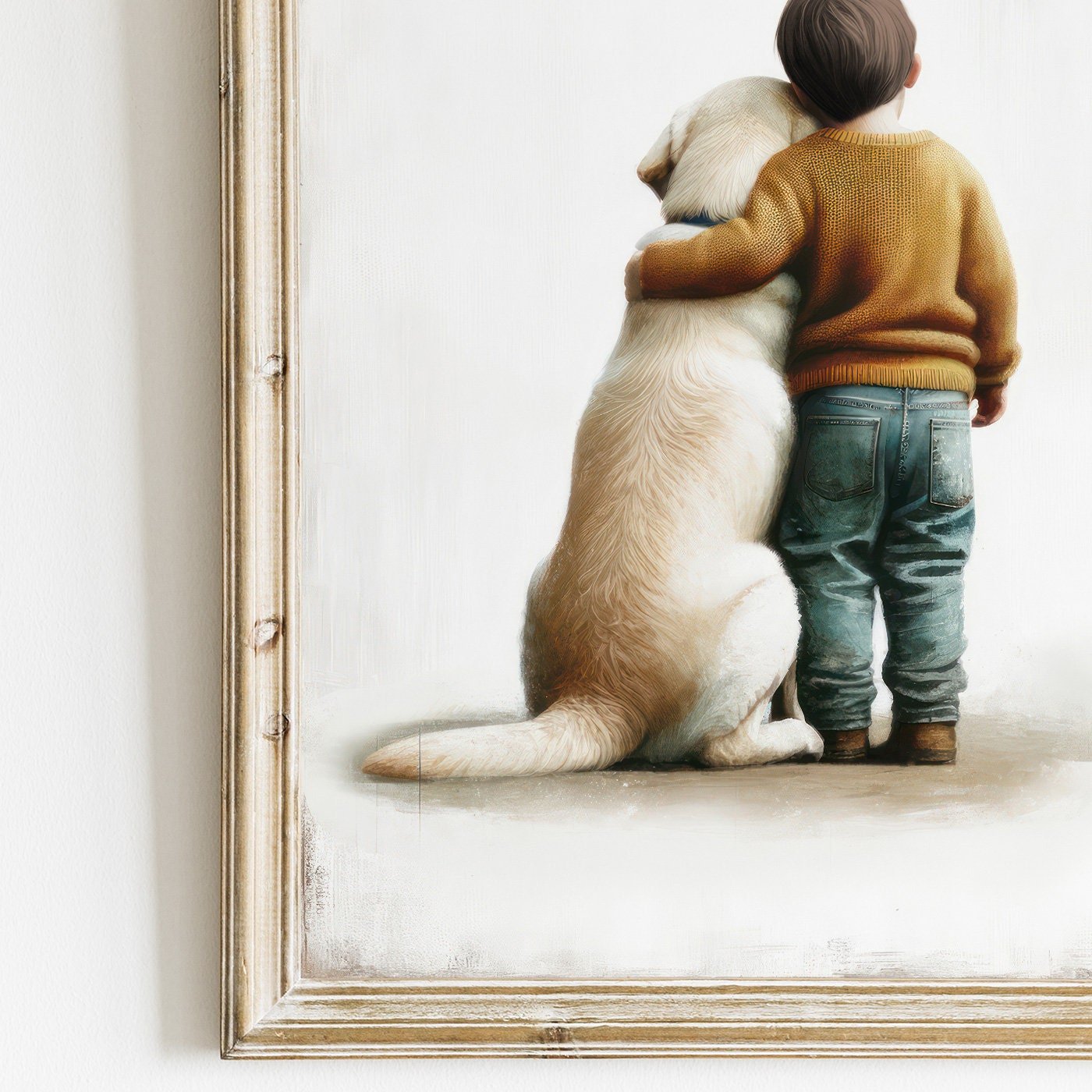 Yellow Labrador Print, Boy and Dog Wall Art, Cute Nursery Decor - WildfieldPrints