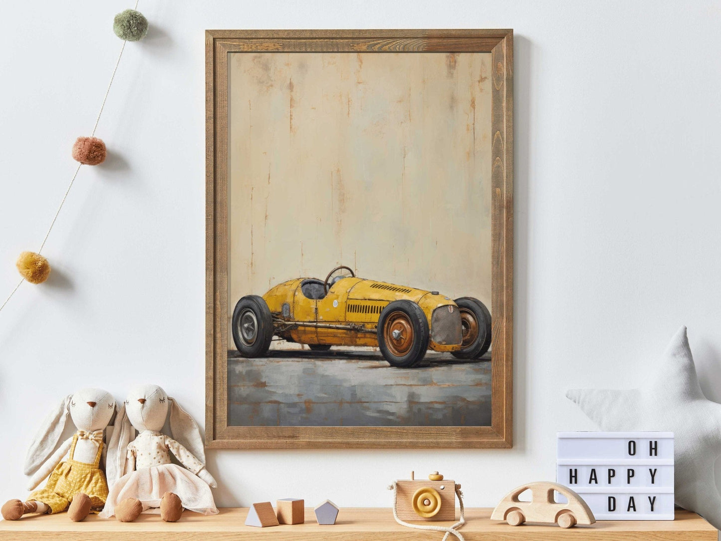 Yellow Vintage Racing Car Art, Retro Decor for Car Enthusiasts - WildfieldPrints