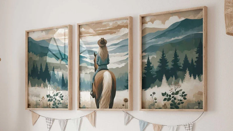Equestrian Nursery Art - Girl on a Horse prints, set of 3