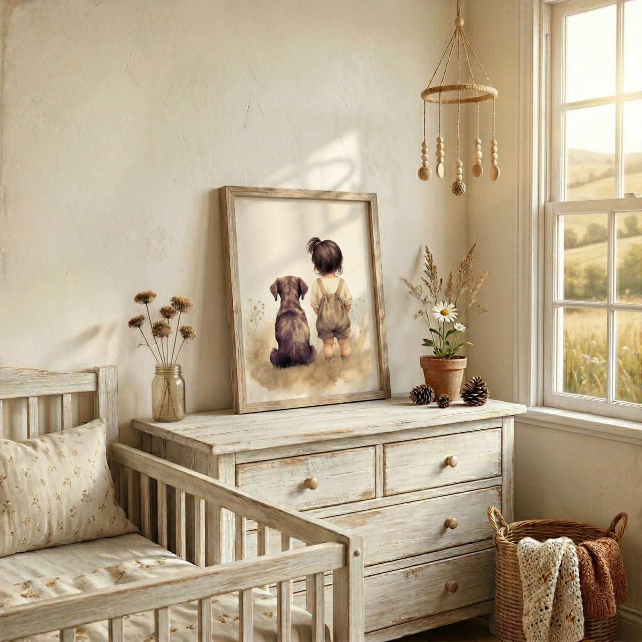 Brown Labrador Wall Art – Dog Nursery Print for Girls