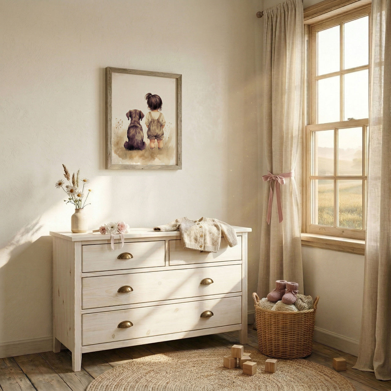 Brown Labrador Wall Art – Dog Nursery Print for Girls