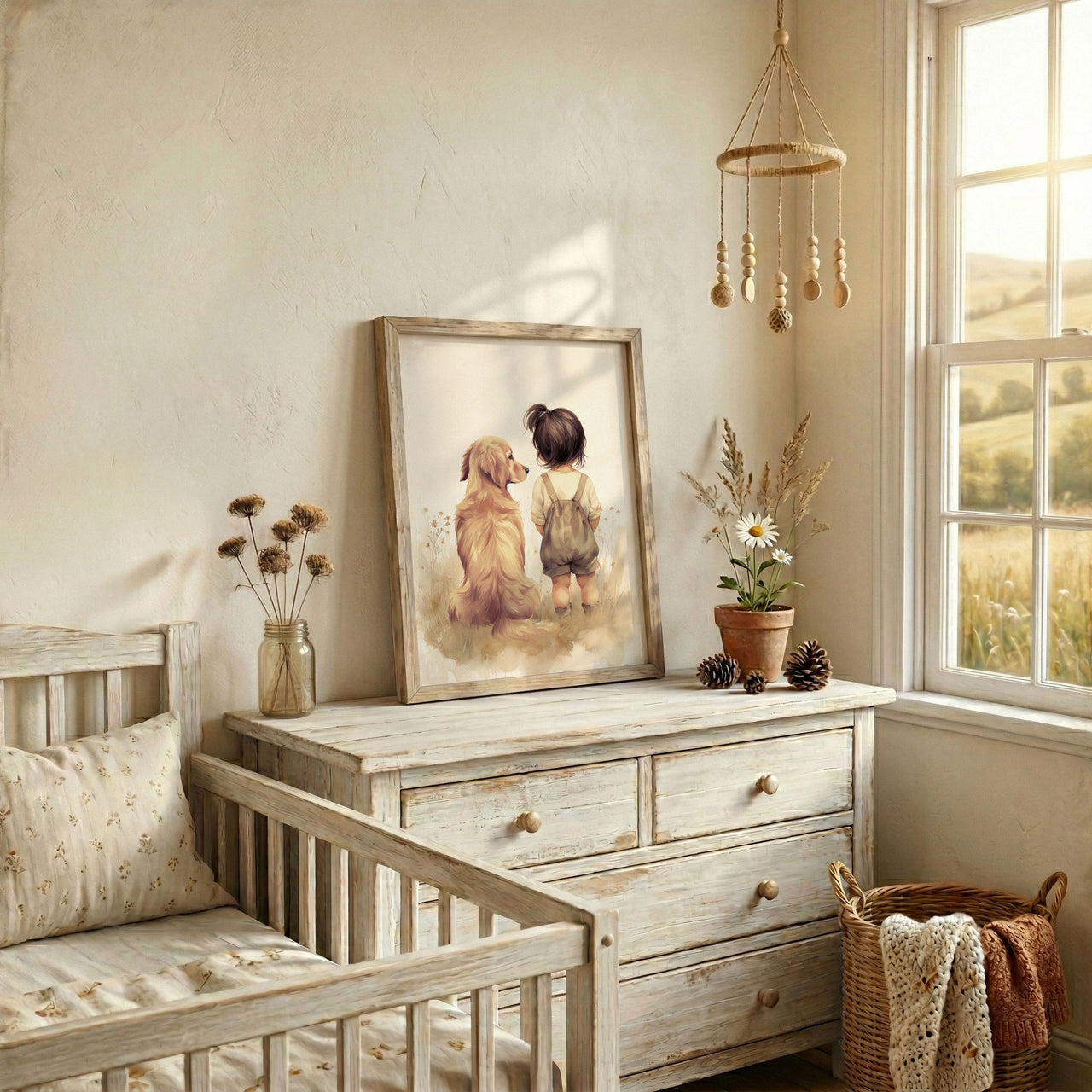 Golden Retriever Wall Art – Dog Nursery Print for Girls