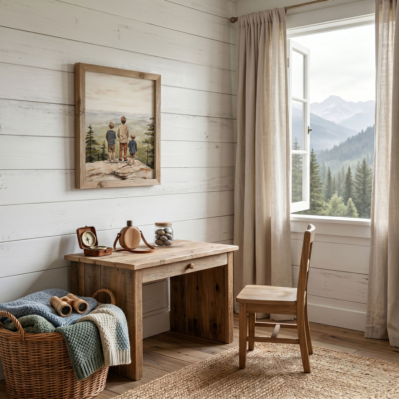 Three Brothers Mountain Print – Sibling Boys Room Wall Decor