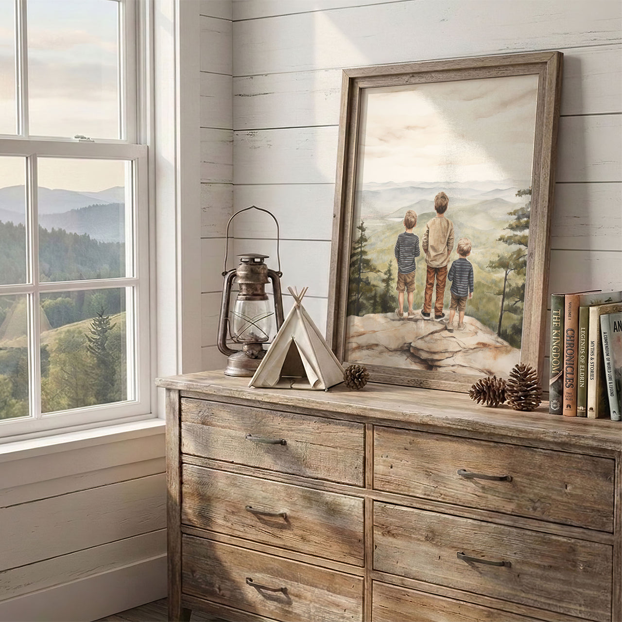 Three Brothers Mountain Print – Sibling Boys Room Wall Decor