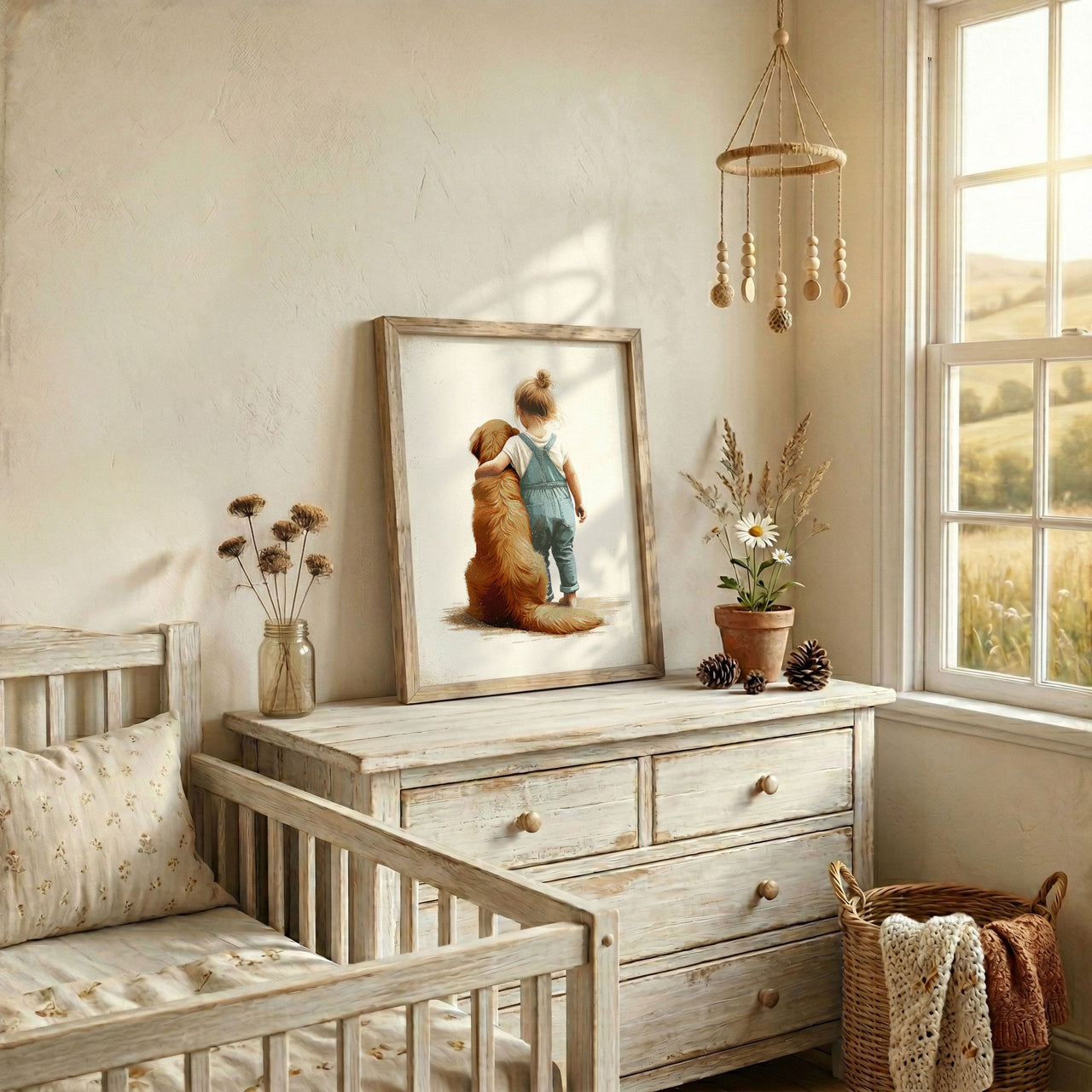 Golden Retriever Wall Art – Dog Nursery Print for Girls
