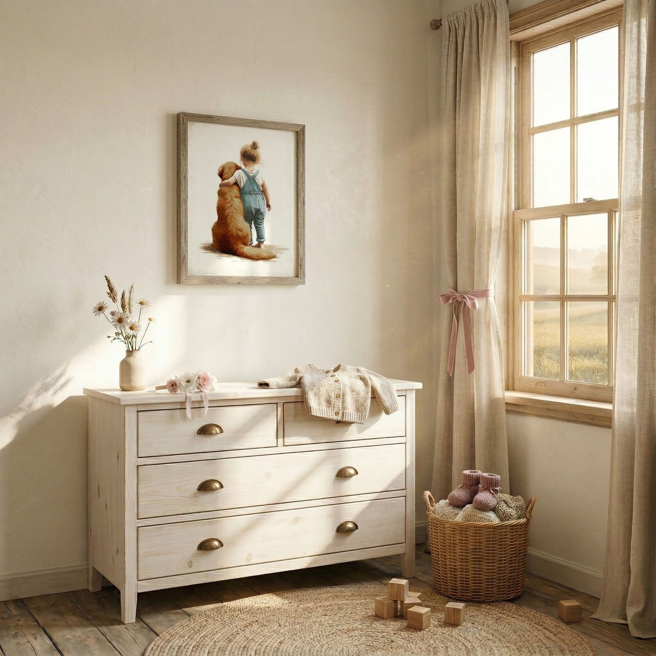 Golden Retriever Wall Art – Dog Nursery Print for Girls