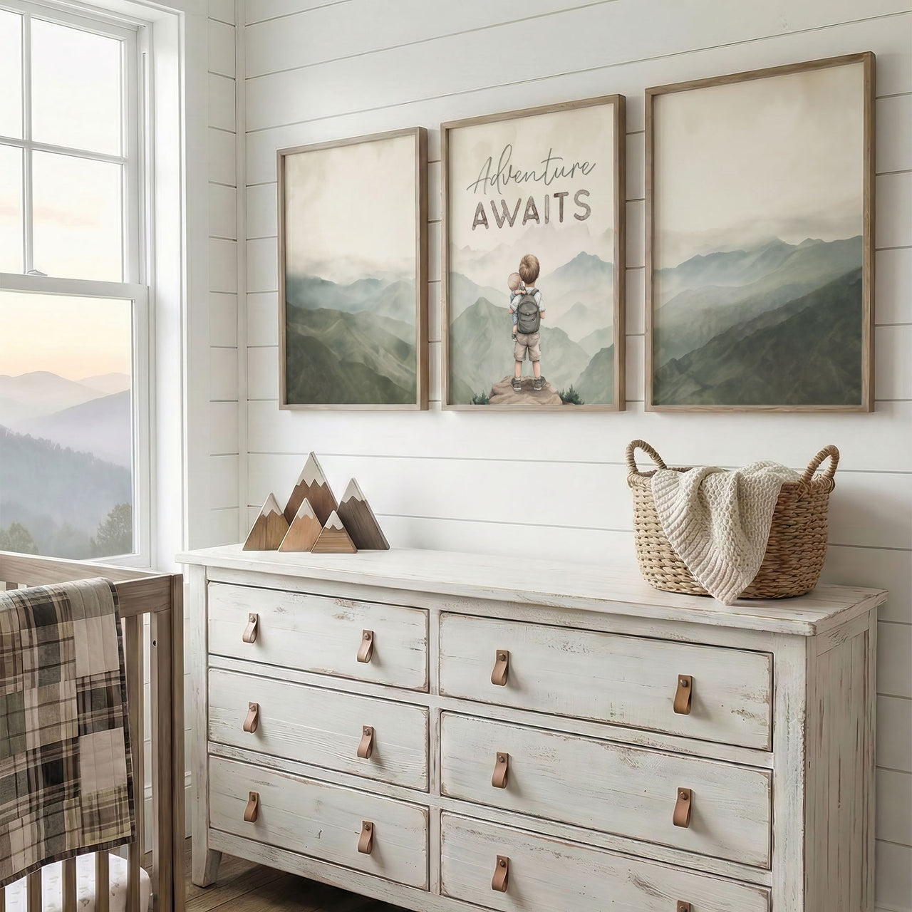 'Adventure Awaits' Mountain Wall Art – Adventure Boys Room Prints • Set of 3