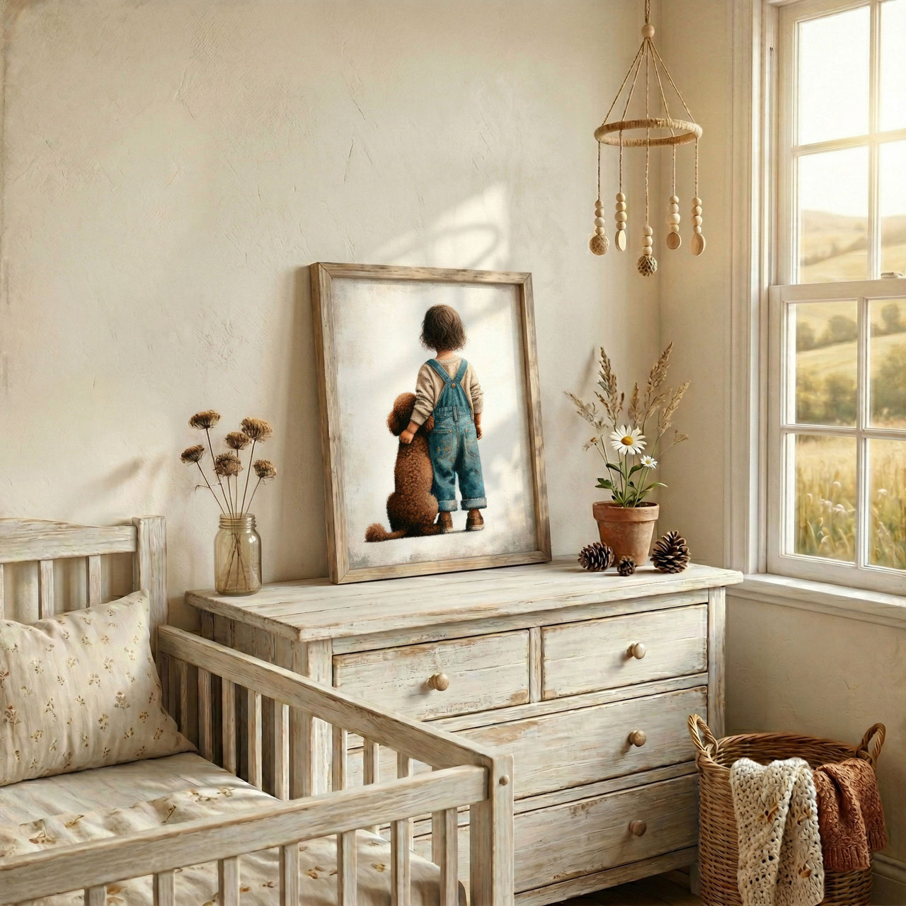 Brown Poodle Wall Art – Dog Nursery Print for Girls Room