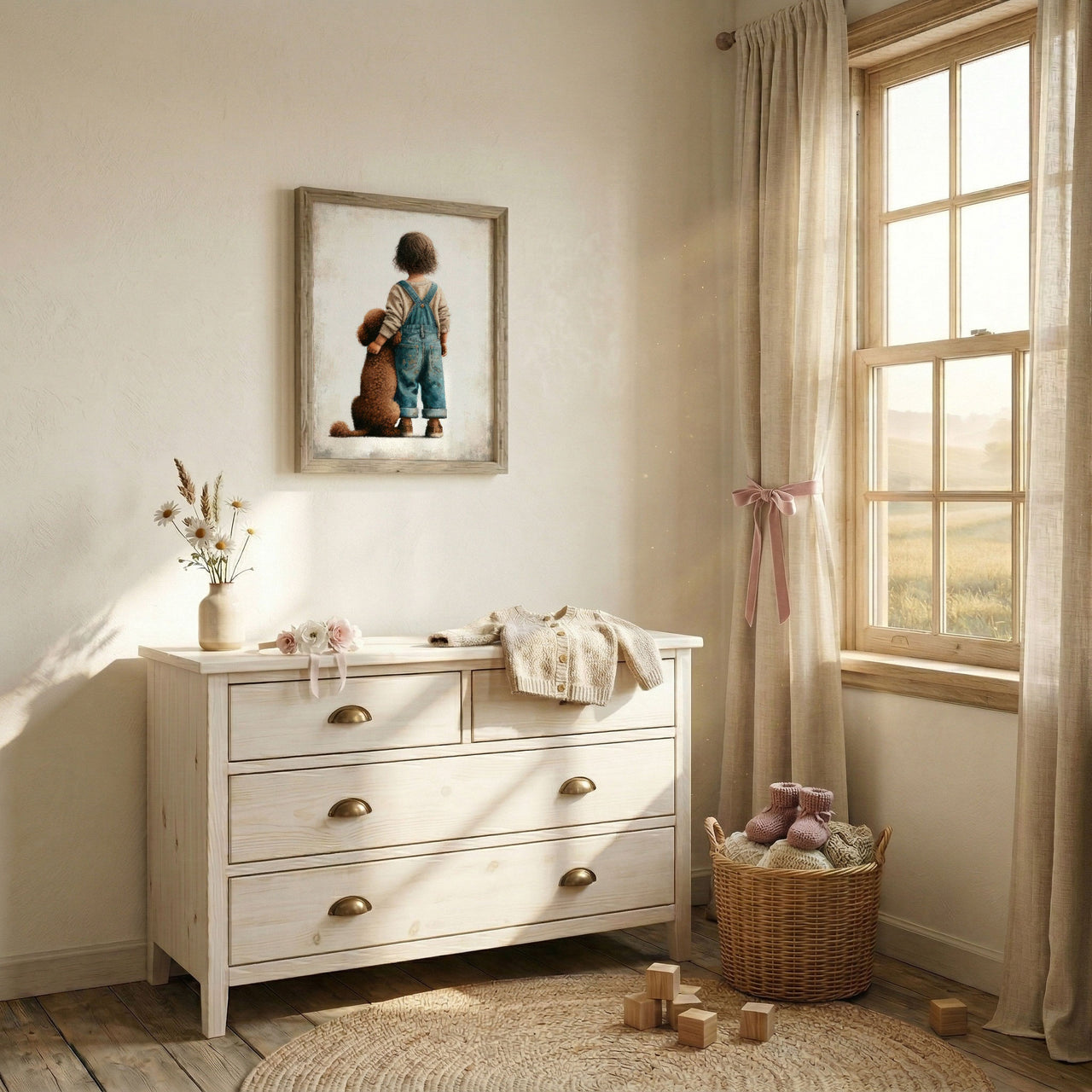 Brown Poodle Wall Art – Dog Nursery Print for Girls Room