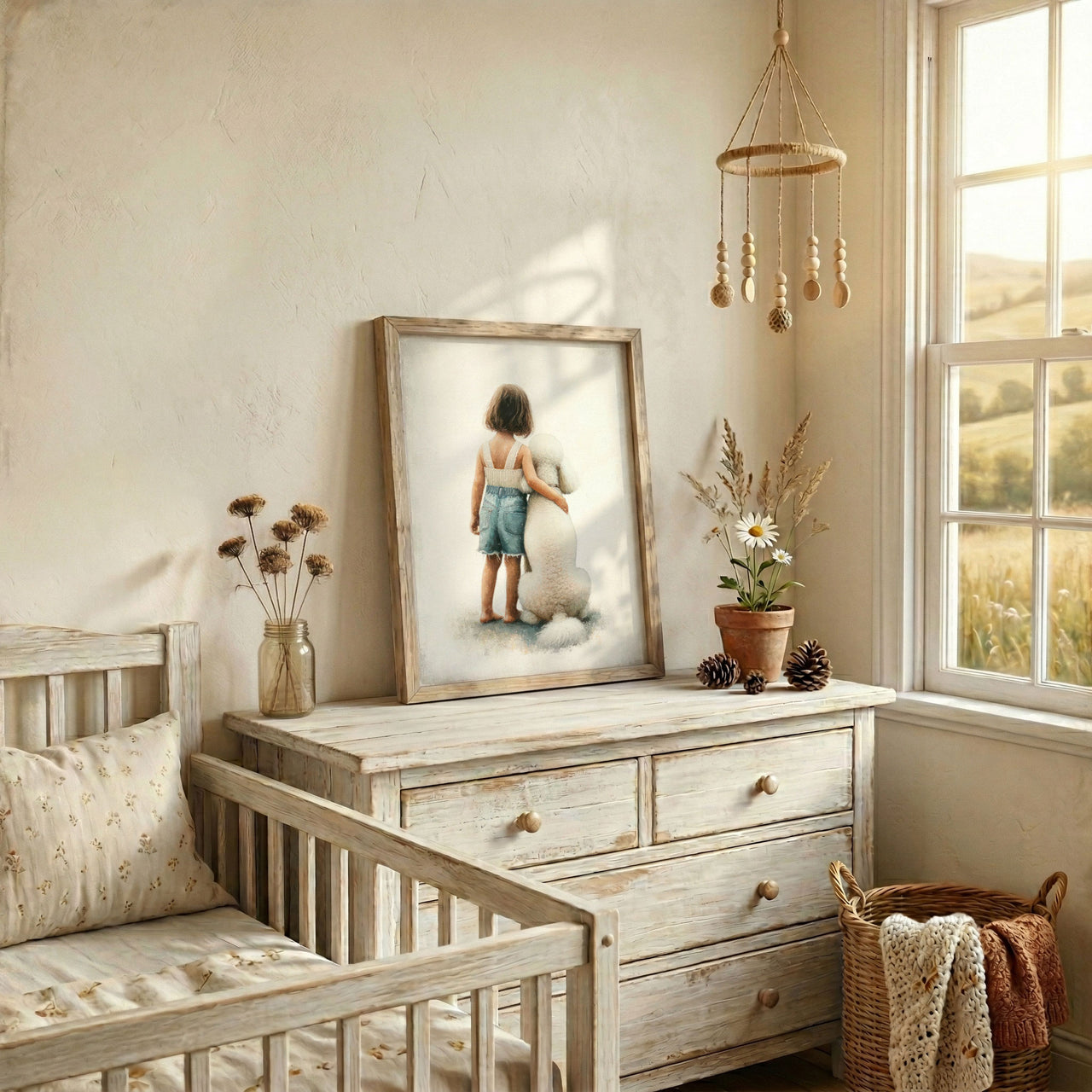 White Poodle Wall Art – Dog Nursery Print for Girls