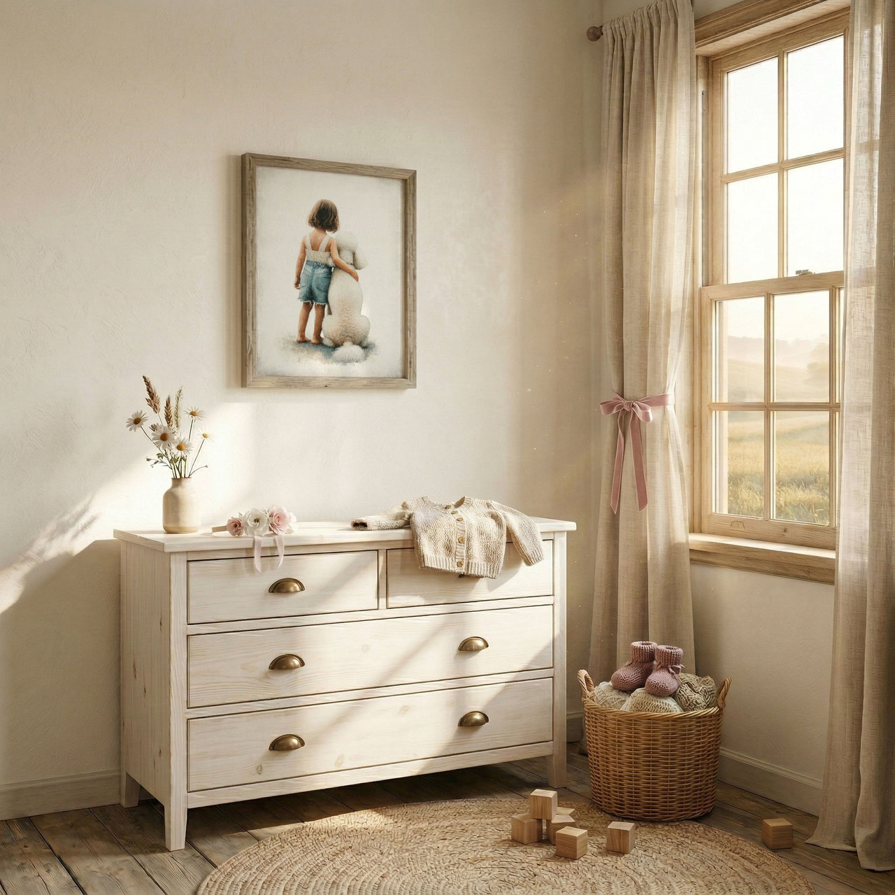 White Poodle Wall Art – Dog Nursery Print for Girls