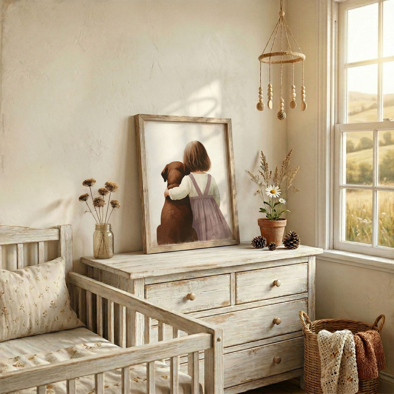 Brown Labrador Wall Art – Dog Nursery Print for Girls