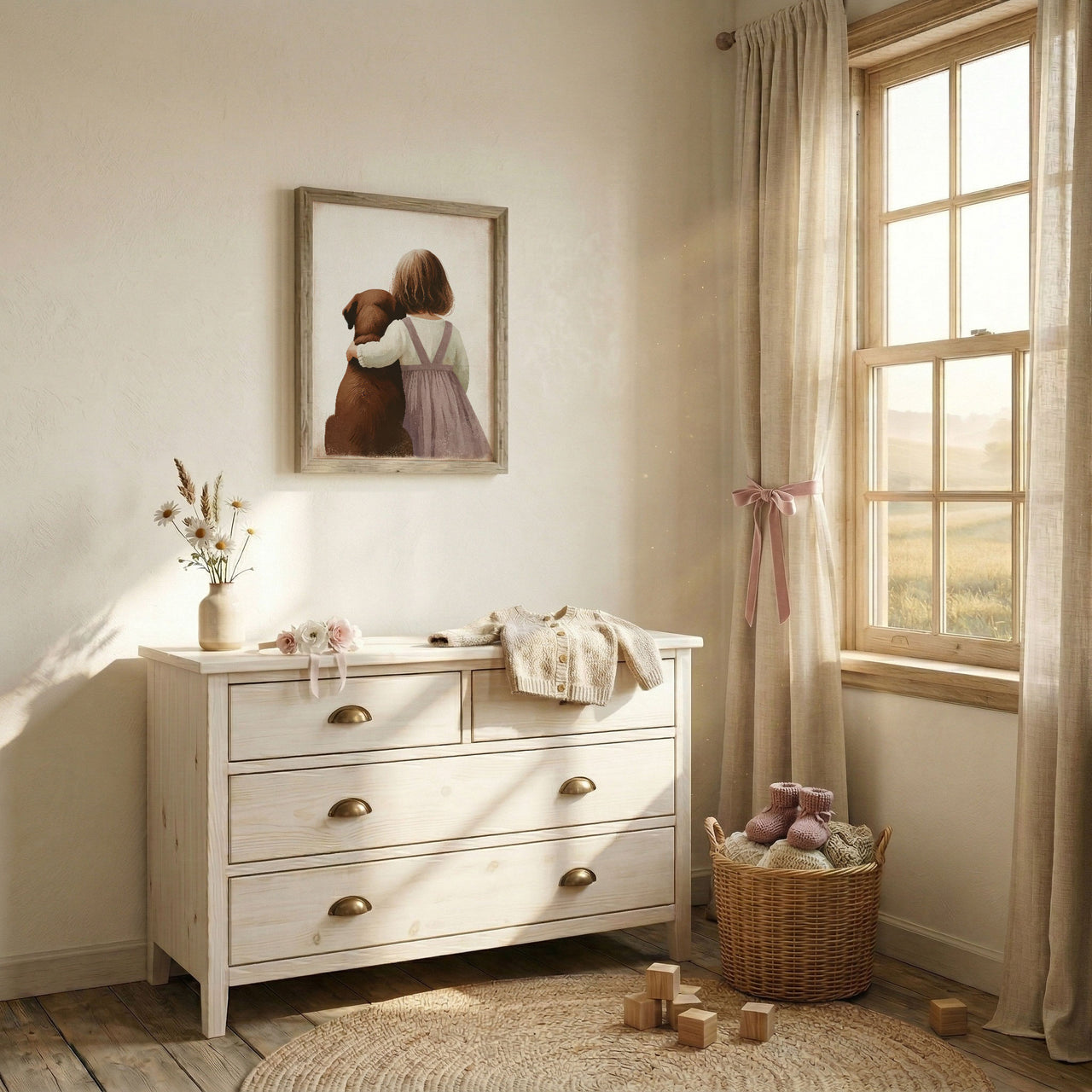 Brown Labrador Wall Art – Dog Nursery Print for Girls