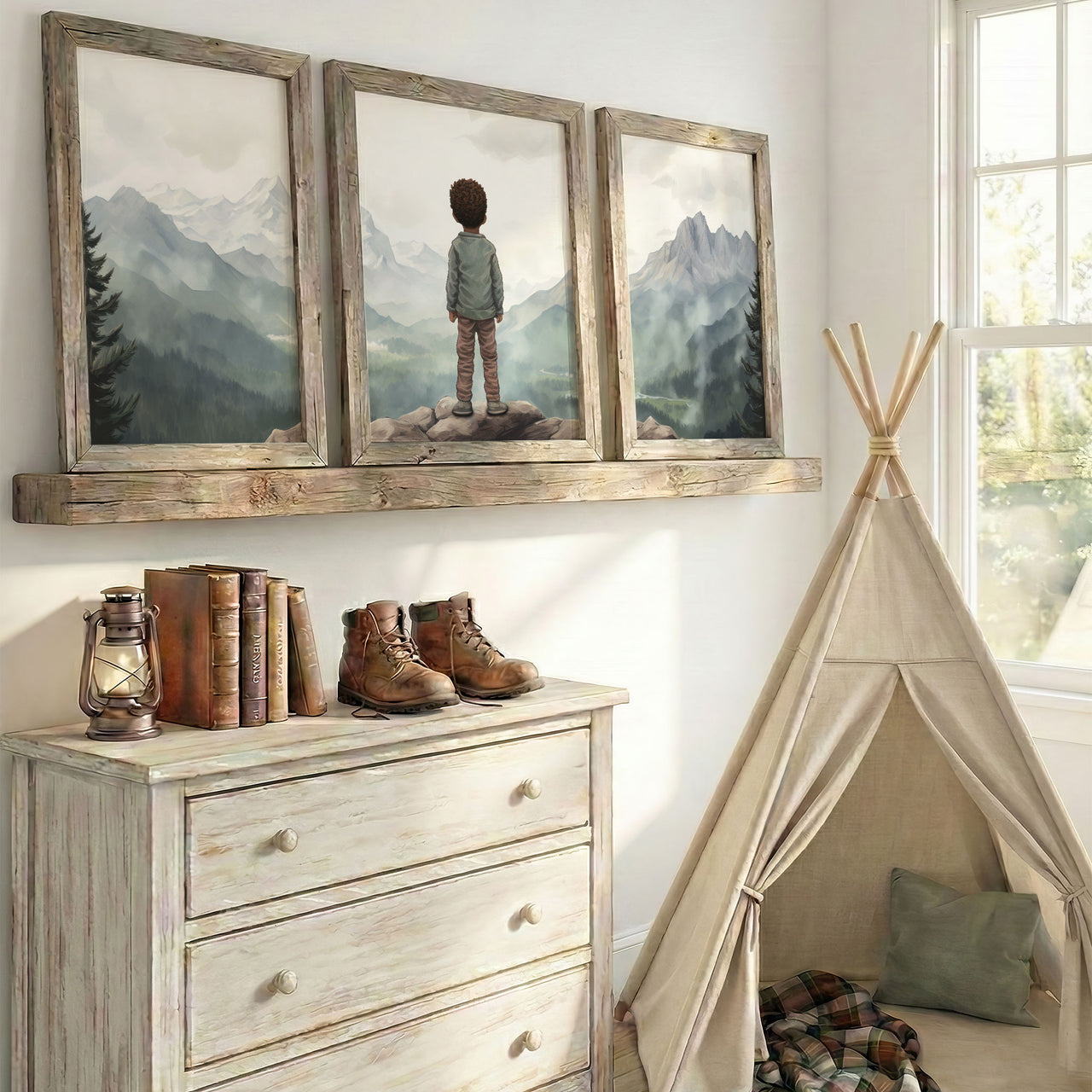 Green Mountains Wall Art – Adventure Boys Room Print • Set of 3