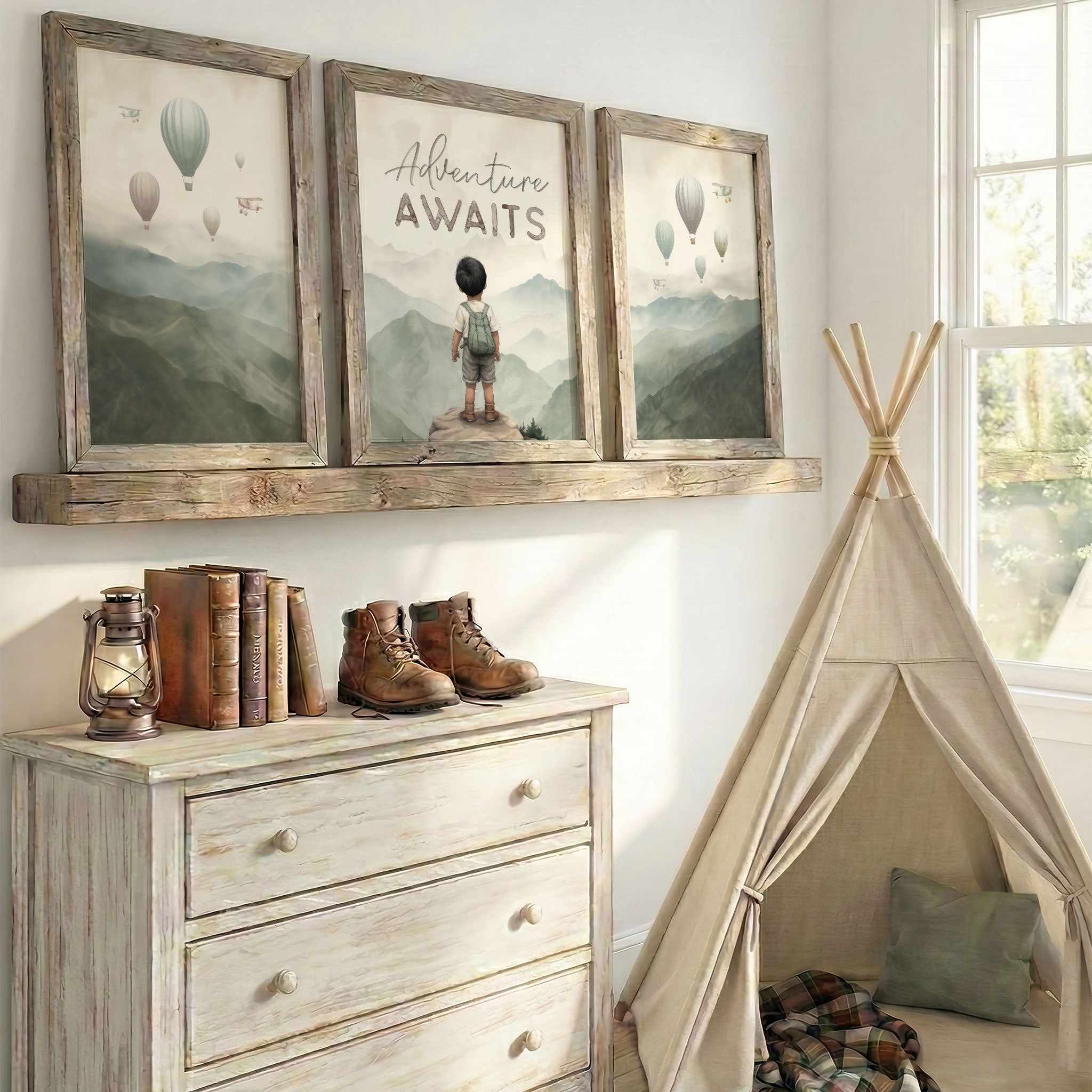 Adventure Nursery Prints – 'Adventure Awaits' Quote Boys Room Decor • Set of 3