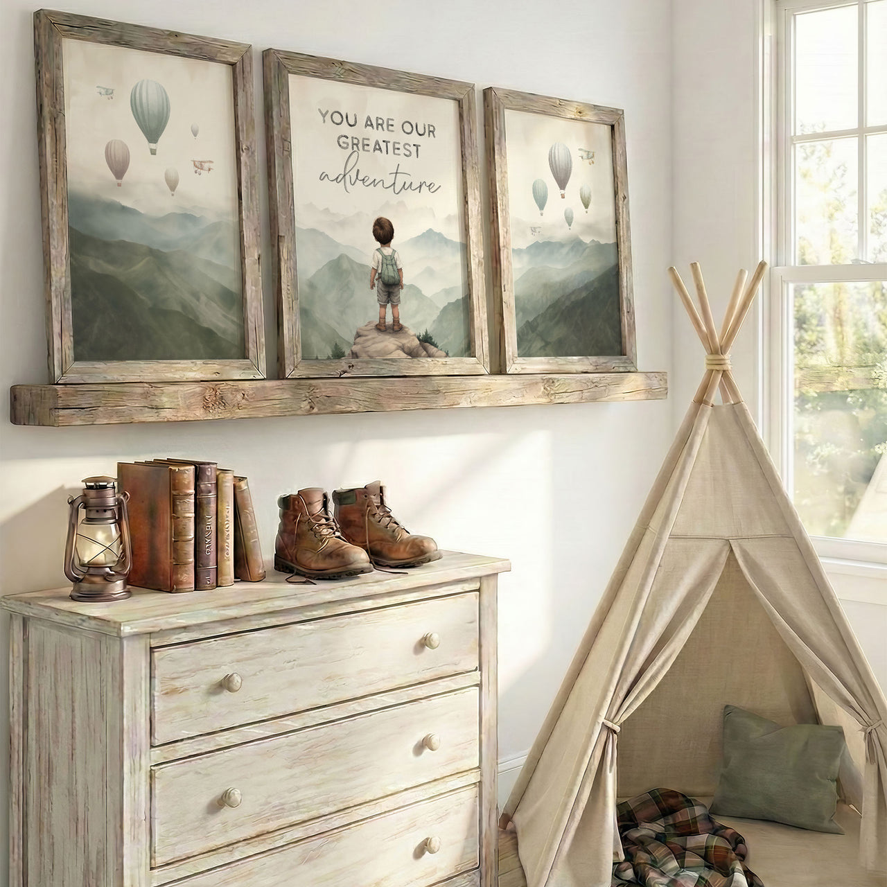 Hot Air Balloon Wall Art – Adventure Boys Room Print • Set of 3