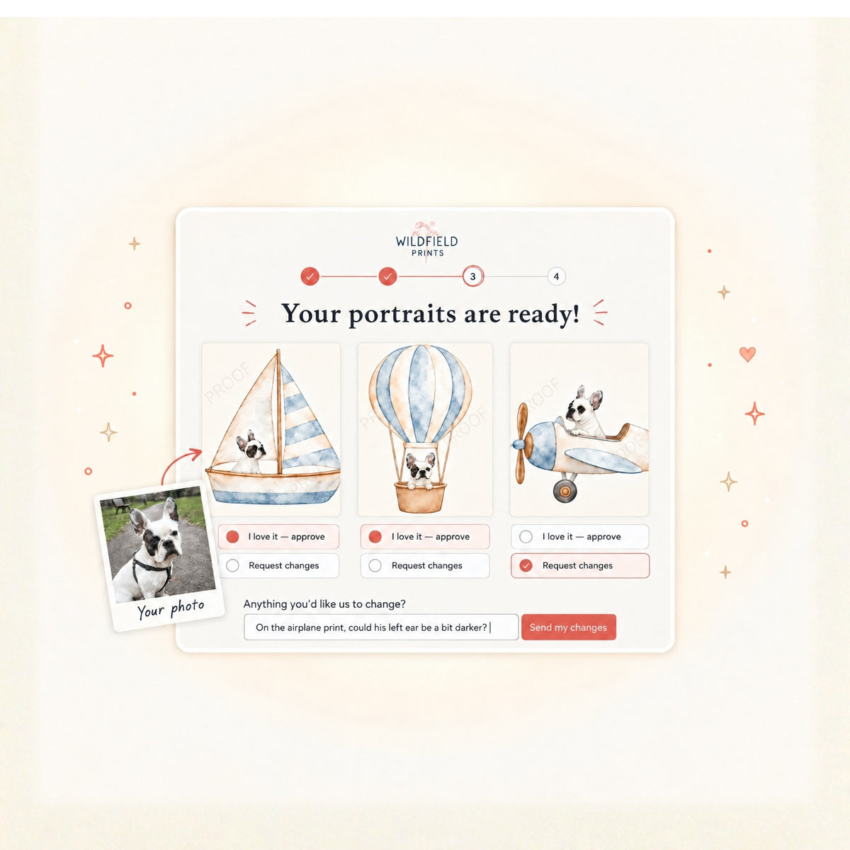 Custom Nursery Prints with Your Dog — Sailboat, Hot Air Balloon and Airplane, Set of 3