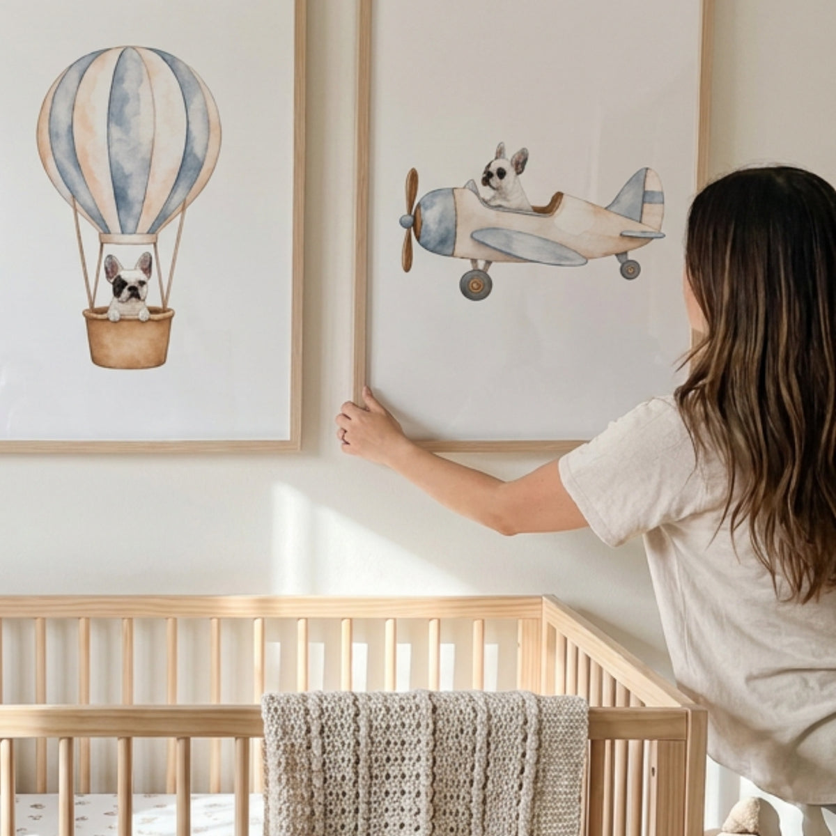 Custom Nursery Prints with Your Dog — Sailboat, Hot Air Balloon and Airplane, Set of 3