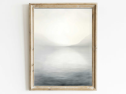 Abstract Lake and Mountains Wall Art, Elegant Black & White Landscape - WildfieldPrints