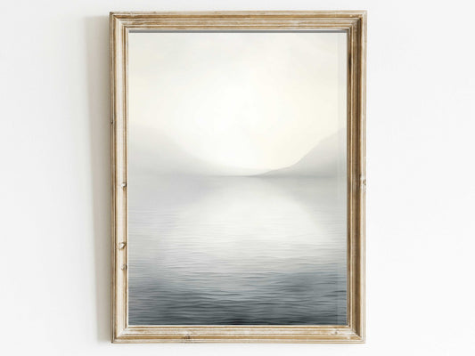 Abstract Lake and Mountains Wall Art, Elegant Black & White Landscape - WildfieldPrints