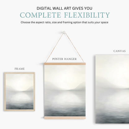 Abstract Lake and Mountains Wall Art, Elegant Black & White Landscape - WildfieldPrints