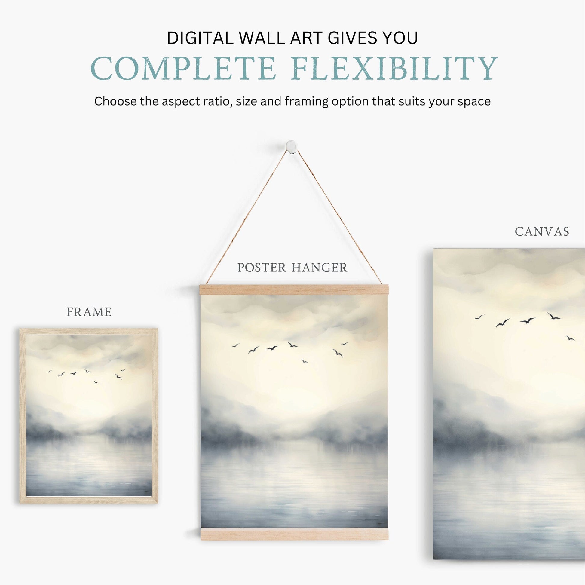Abstract Lake & Birds Wall Art, Watercolor Landscape Decor, Nature Print - WildfieldPrints