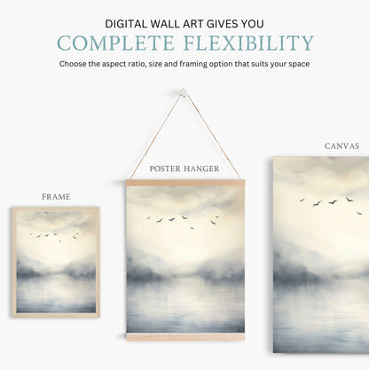 Abstract Lake & Birds Wall Art, Watercolor Landscape Decor, Nature Print - WildfieldPrints