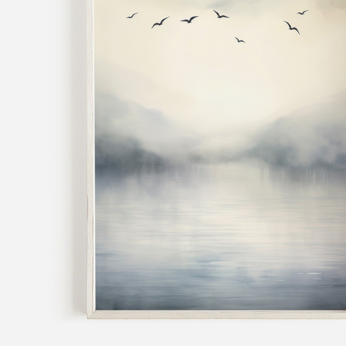 Abstract Lake & Birds Wall Art, Watercolor Landscape Decor, Nature Print - WildfieldPrints