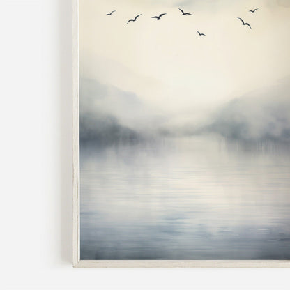 Abstract Lake & Birds Wall Art, Watercolor Landscape Decor, Nature Print - WildfieldPrints