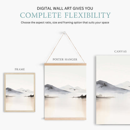 Abstract Nature Print, Watercolor Landscape, Mountains & Lake Decor - WildfieldPrints