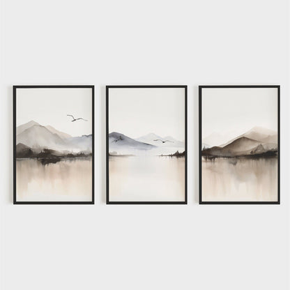 Abstract Nature Print, Watercolor Landscape, Mountains & Lake Decor - WildfieldPrints