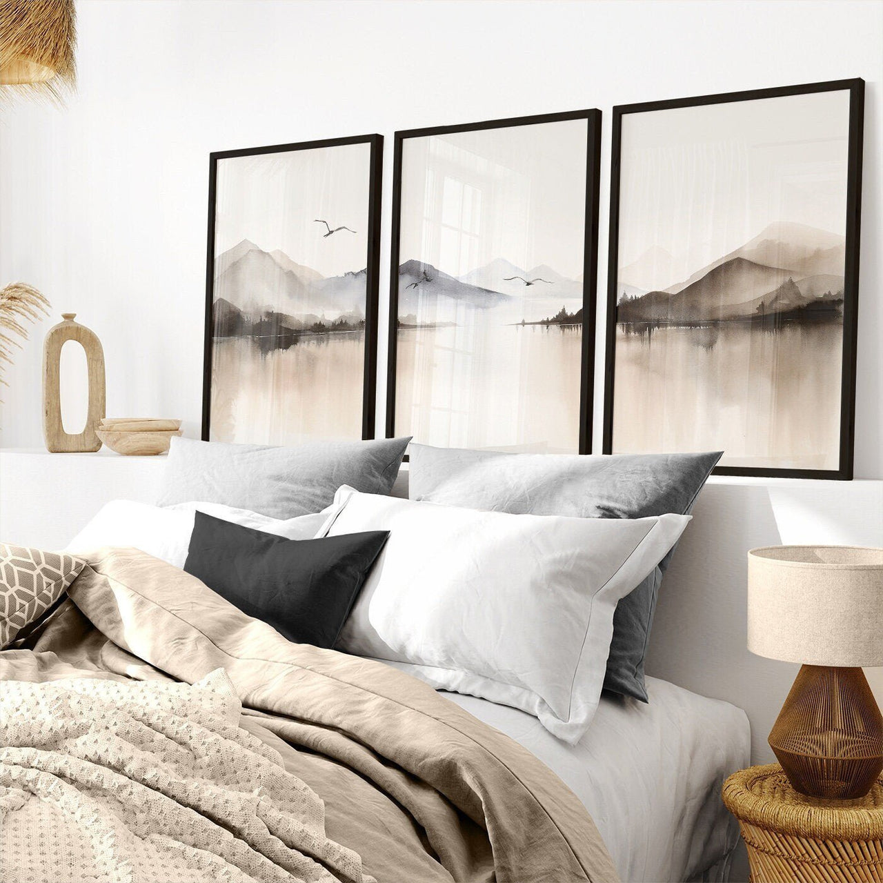 Watercolor Landscape Wall Art – Nature Living Room Print • Set of 3