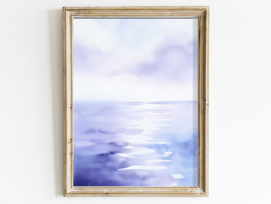 Abstract Watercolor Landscape Art, Purple Home Decor, Sea & Sky Decor - WildfieldPrints