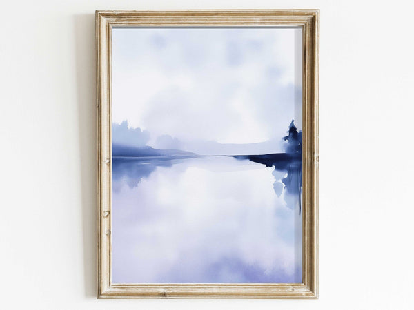 Abstract Watercolor Landscape, Lake and Forest Art Print, Blue Decor - WildfieldPrints