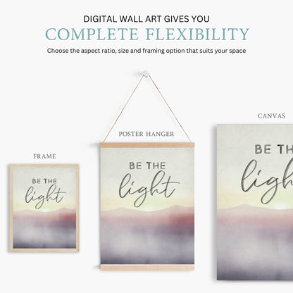 Abstract Watercolor Quote Art, Be the Light, Inspirational Saying, Mountain Decor - WildfieldPrints